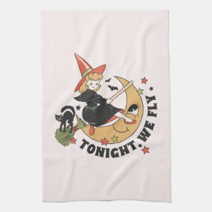 Tonight We Fly – Cute Witch and Black Cat Tea Towel