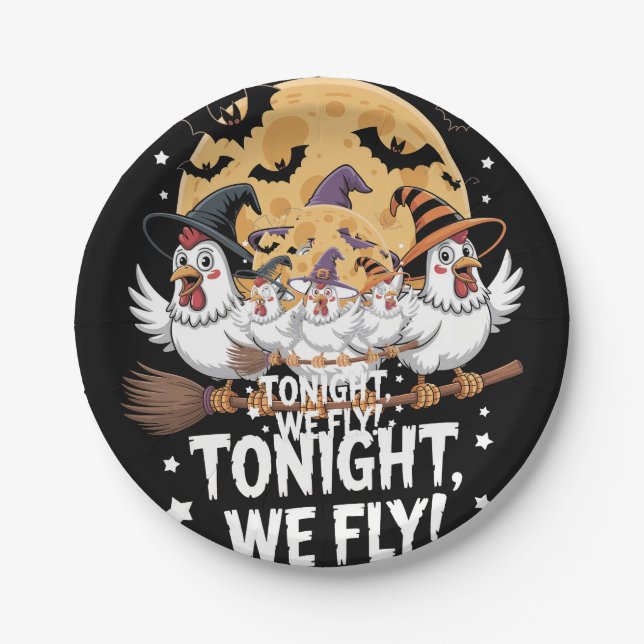 Tonight We Fly Halloween Chicken Paper Plate (Front)