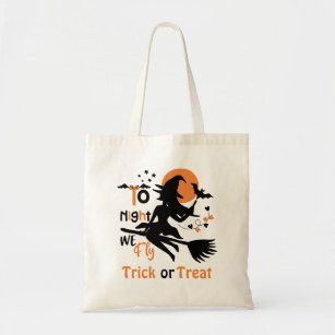 Tonight we fly-Halloween witch on a broom Tote Bag