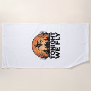 Tonight We Fly Vintage Witch Halloween Shirt Desig Beach Towel