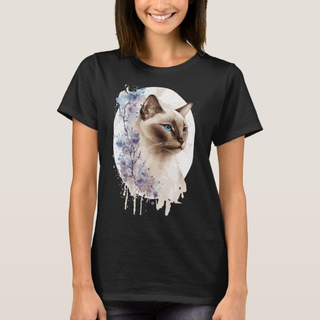 Tonkinese Cat Cherry Blossom Watercolor Sakura Flo T-Shirt (Front)