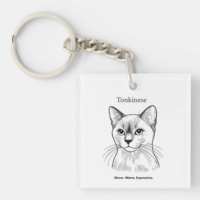 Tonkinese Cat Portrait Key Ring (Front)