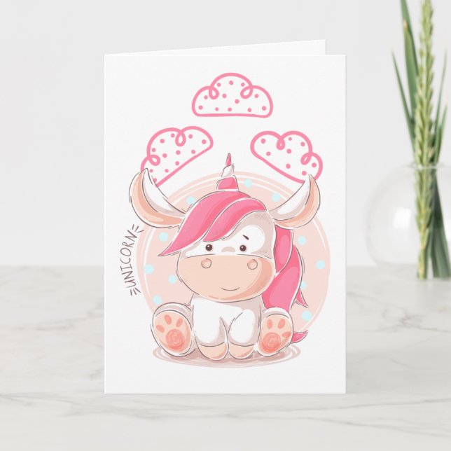 Tons of Fun Girl 1st Birthday Pink Hair Unicorn Card (Front)