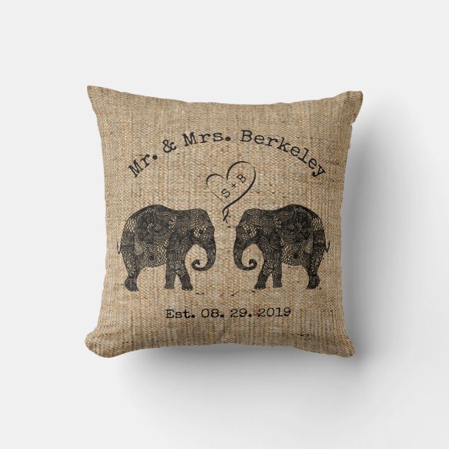 TONS OF LOVE | Elephant Couple Custom Wedding Gift Cushion (Front)