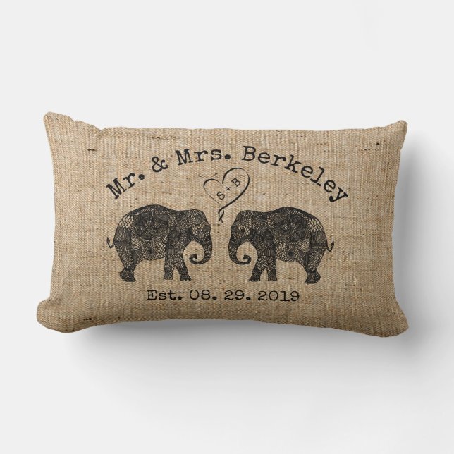 TONS OF LOVE | Elephant Couple Custom Wedding Gift Lumbar Cushion (Front)