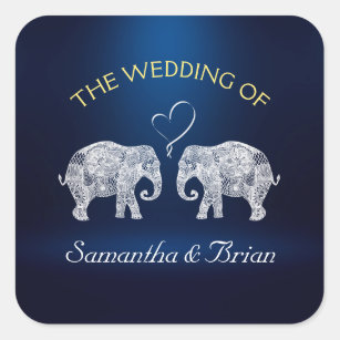 TONS OF LOVE   Elephant Night Light Wedding Custom Square Sticker