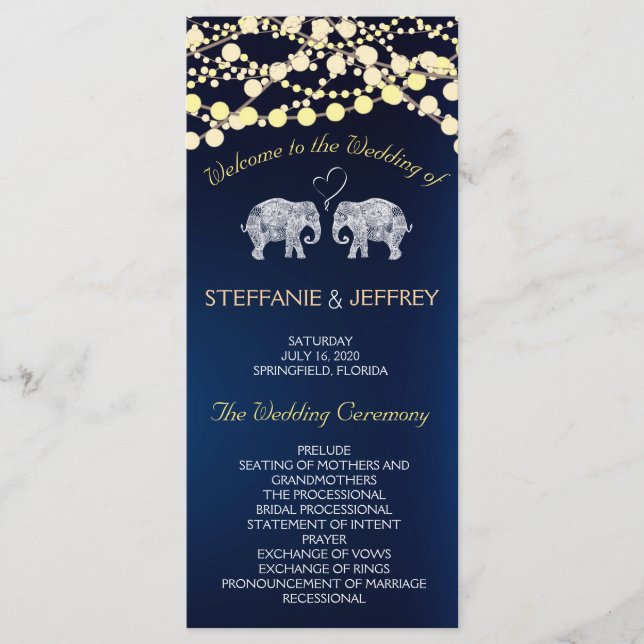 TONS OF LOVE/Elephant Night Lights Wedding Program Programme (Front)