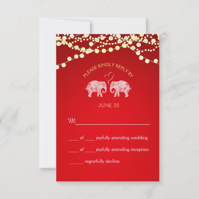 TONS OF LOVE/Elephant String Lights Wedding RSVP Card (Front)