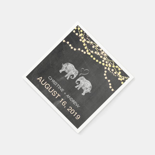 TONS OF LOVE-Elephant String of Lights Custom Napkin (Corner)