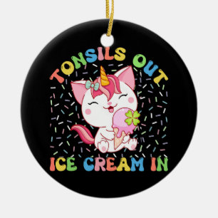 Tonsils Out, Ice Cream In   Unicorn Cat Ceramic Tree Decoration