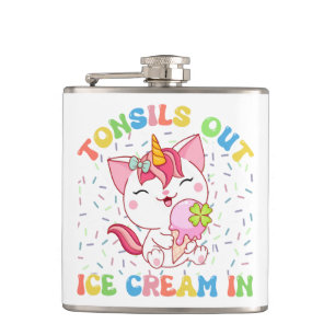 Tonsils Out, Ice Cream In Unicorn Cat Hip Flask