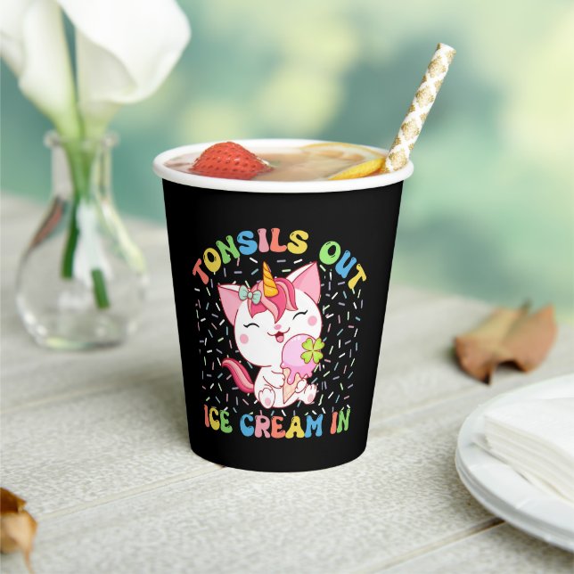 Tonsils Out, Ice Cream In | Unicorn Cat Paper Cups (Insitu)