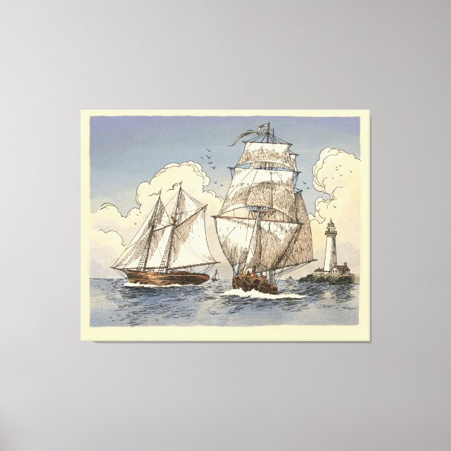 Tony Millionaire Two Ships Poster Canvas Print (Front)