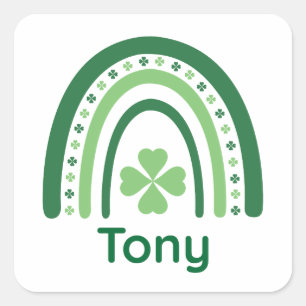 Tony Name Clover Boho Rainbow Square Sticker