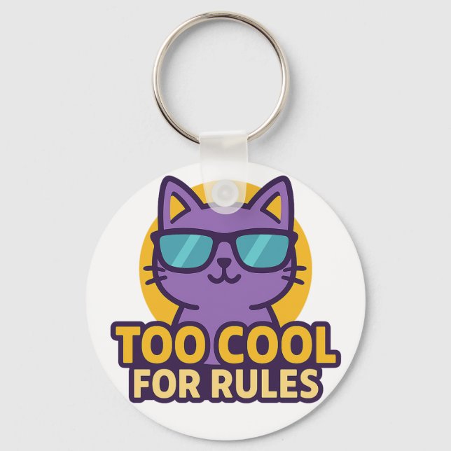 Too Cool for Rules Cartoon Animal Button Key Ring (Front)