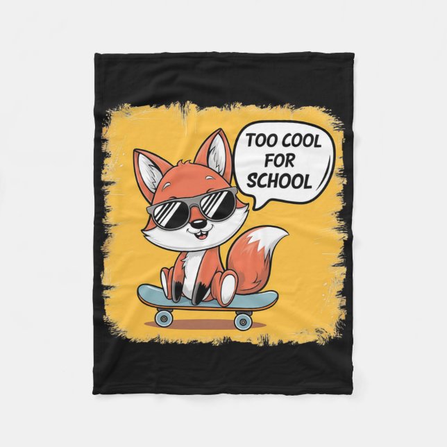 Too Cool For School Trendy Skateboarding Fox  Fleece Blanket (Front)
