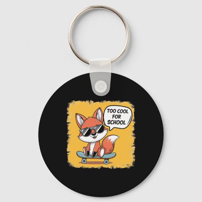 Too Cool For School Trendy Skateboarding Fox  Key Ring (Front)