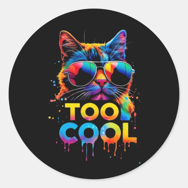 Too Cool Rainbow Cat – Cool Cat with Sunglasses Classic Round Sticker (Front)