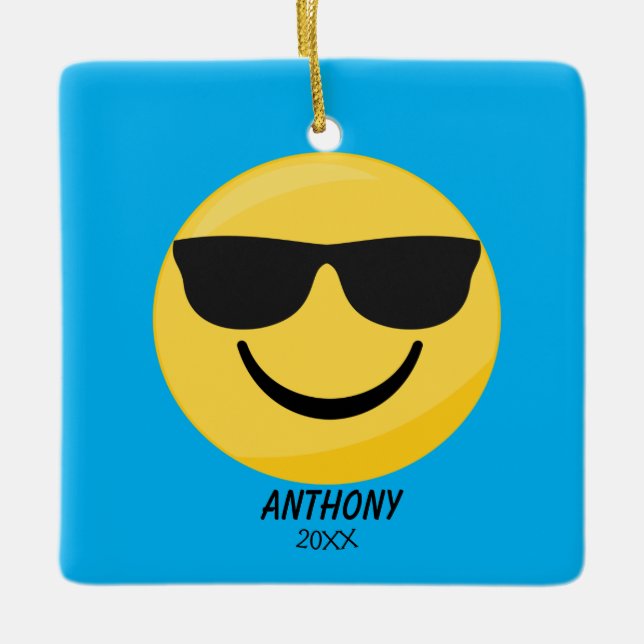 Too Cool Sunglasses Emoji Personalised Ornament (Front)
