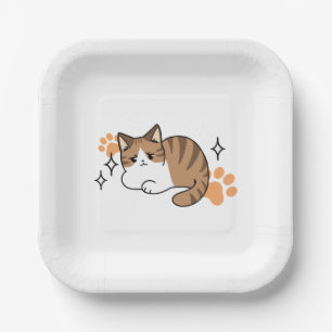 Too Cool to Care, Too Lazy to Move – Relaxing Cat Paper Plate
