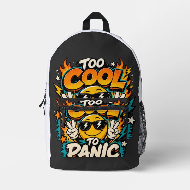 Too Cool To Panic Funny Smiley Graphic Design Printed Backpack (Front)