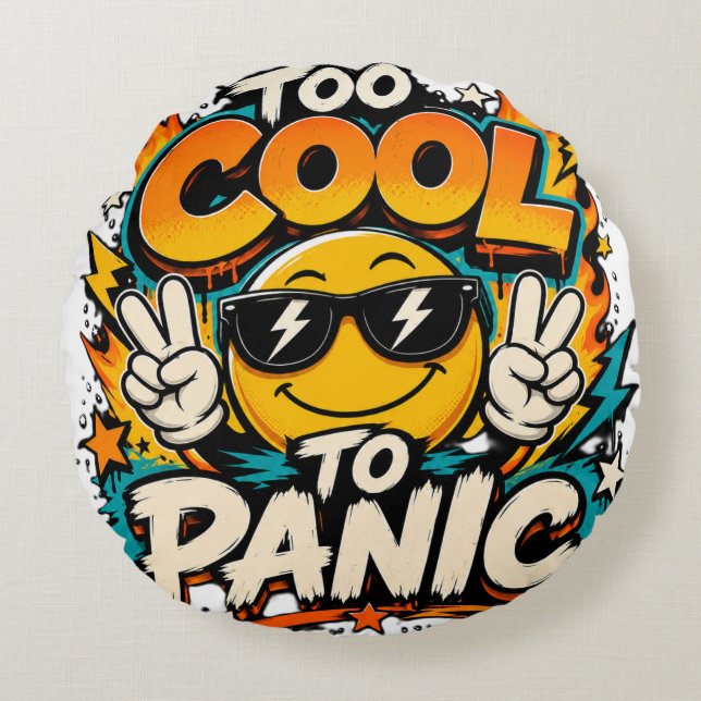 Too Cool To Panic Funny Smiley Graphic Design Round Cushion (Front)