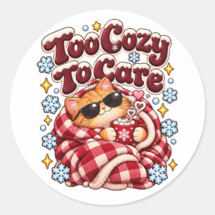 Too Cosy To Care Funny Christmas Cat Classic Round Sticker