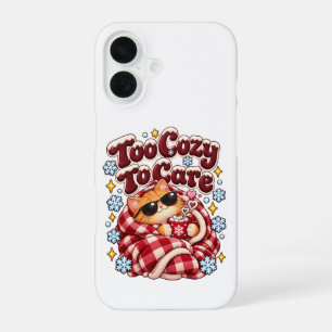 Too Cosy To Care Funny Christmas Cat iPhone 16 Case