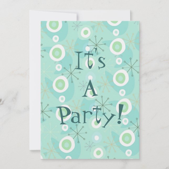 Too Cute Blue/Green Retro Pattern Invitations (Front)