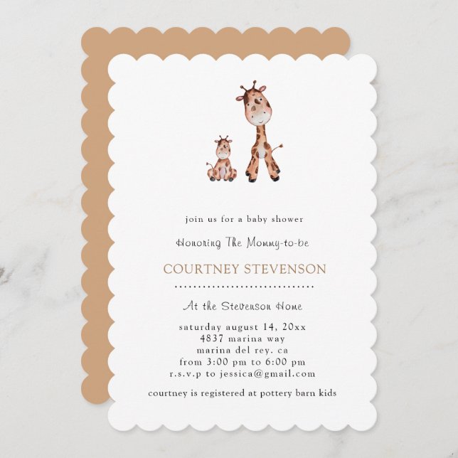 Too Cute Giraffe Baby Shower Invitation (Front/Back)