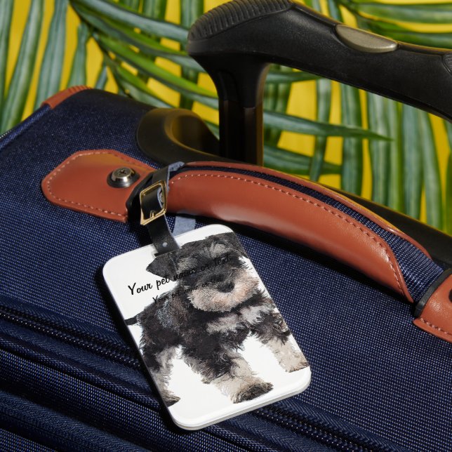 Too Cute Puppy Miniature Schnauzer Dog Luggage Tag (Front Insitu 1)