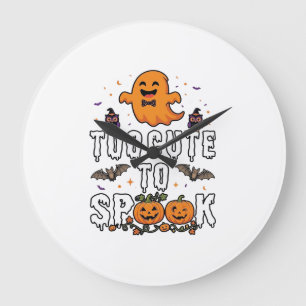 Too Cute Spook Halloween Orange Ghost Pumpkins Bat Large Clock