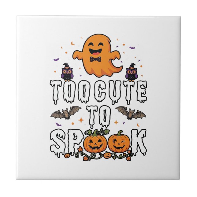 Too Cute Spook Halloween Orange Ghost Pumpkins Bat Tile (Front)