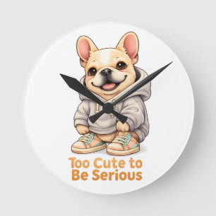 Too Cute to Be Serious – Funny French Bulldog  Round Clock