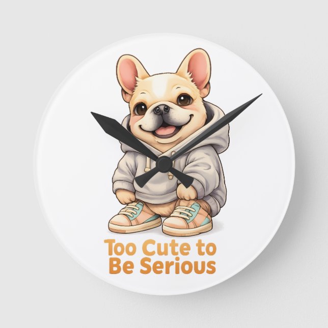 Too Cute to Be Serious – Funny French Bulldog  Round Clock (Front)