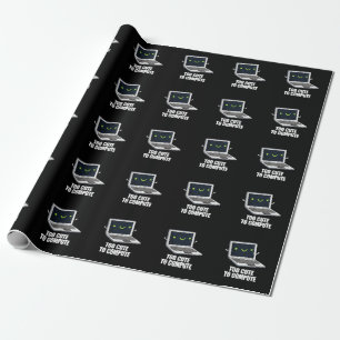 Too Cute To Compute Funny Computer Pun Dark BG Wrapping Paper