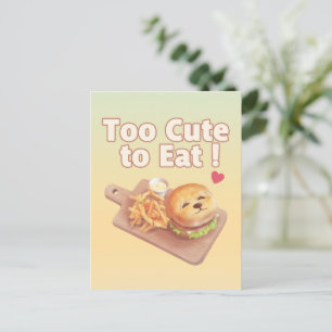 Too Cute to Eat: Smiling Bichon Burger Art Announcement Postcard