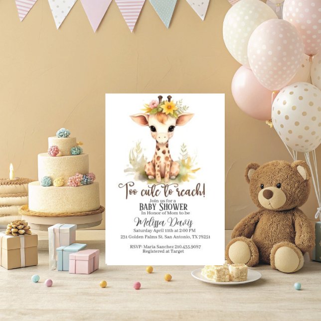 Too Cute to Reach Giraffe Baby Shower Invitation (Too Cute to Reach baby shower invitation. )