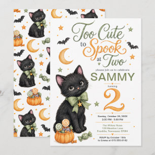 Too Cute to Spook 2nd Birthday Black Cat Invitation