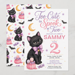 Too Cute to Spook 2nd Birthday Black Cat Invitation
