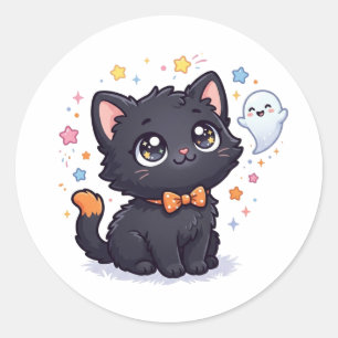 Too Cute To Spook Adorable Black Kitten Halloween  Classic Round Sticker