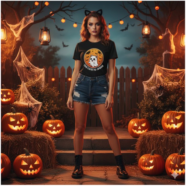 Too Cute To Spook – Adorable Ghost Cat Halloween  T-Shirt (Creator Uploaded)