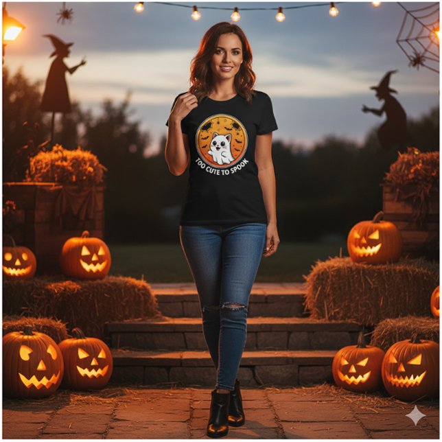 Too Cute To Spook – Adorable Ghost Cat Halloween  Tri-Blend Shirt (Creator Uploaded)