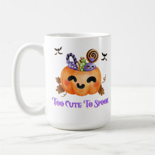 Too Cute To Spook   Adorable Halloween Pumpkin Can Coffee Mug