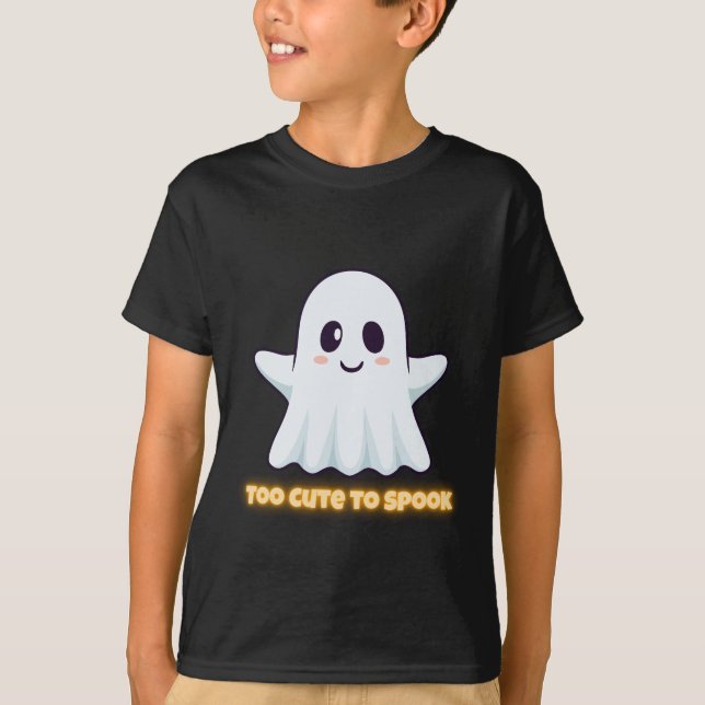 Too Cute To Spook – Adorable Kawaii Ghost Hallowee T-Shirt (Front)