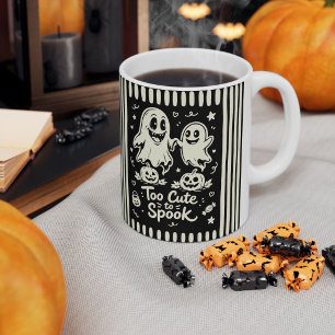 Too Cute to Spook Black and Cream Halloween Ghosts Coffee Mug