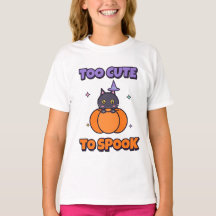 Too Cute to Spook Black Cat Kids Halloween Tee