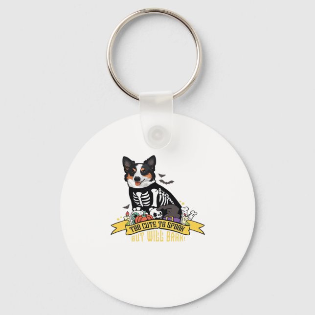 Too Cute to Spook But Will Bark Adorable Halloween Key Ring (Front)