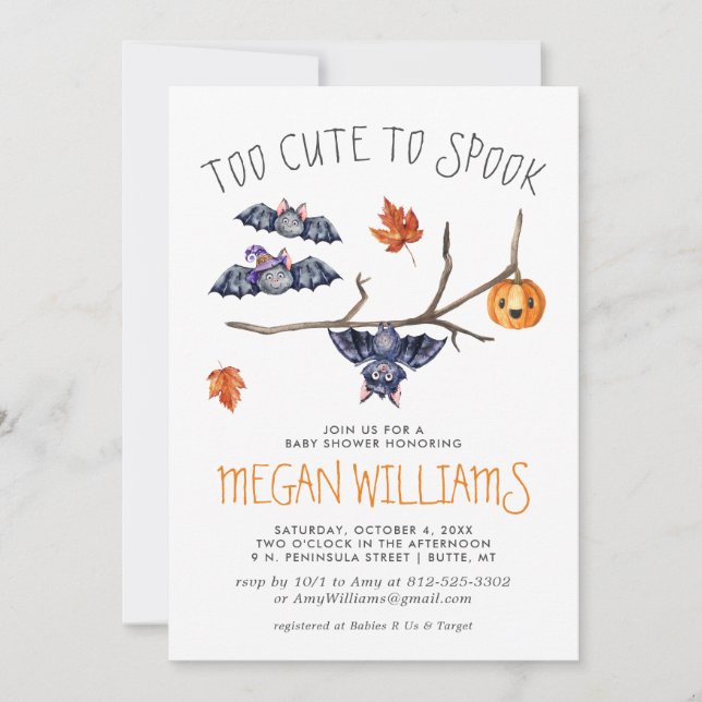 Too Cute to Spook | Cute Little Bats Baby Shower (Front)