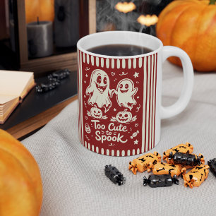 Too Cute to Spook Dark Red Halloween Ghost Duo Coffee Mug